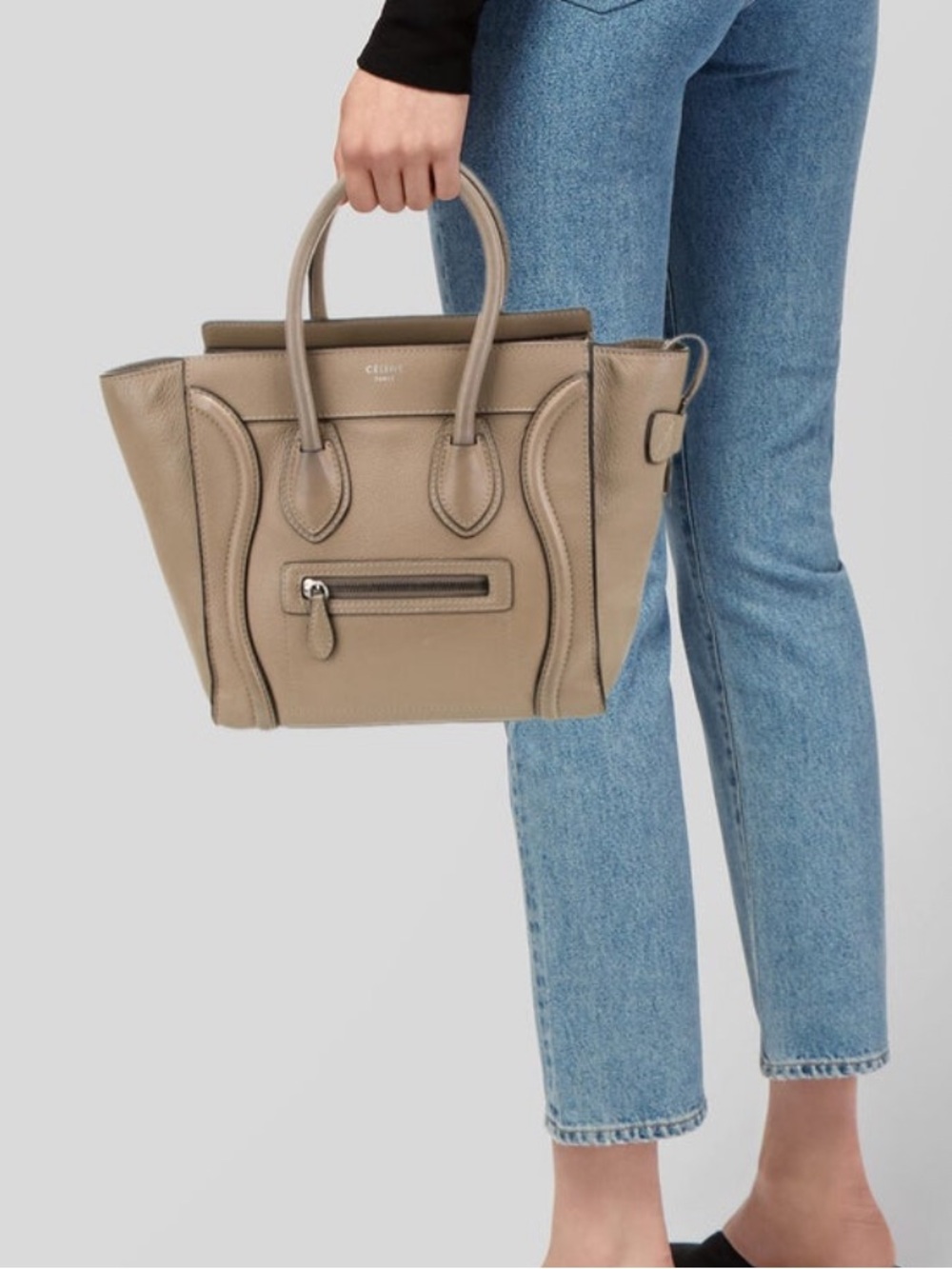 Celine Mini Luggage Micro Tote in Taupe Leather